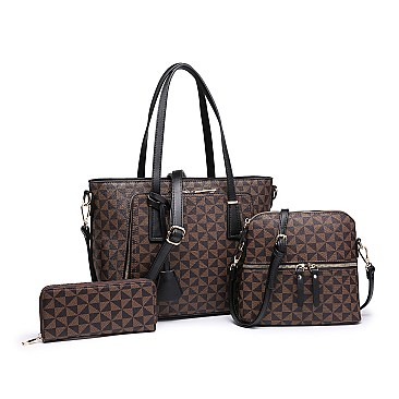 3 IN 1 STYLISH MODERN MONOGRAM TOTE CROSSBODY AND CLUTCH SET