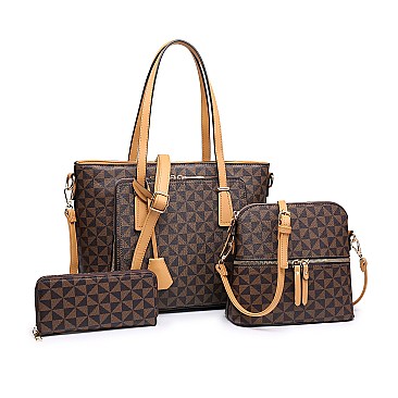 3 IN 1 STYLISH MODERN MONOGRAM TOTE CROSSBODY AND CLUTCH SET