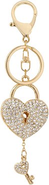 Rhinestone Heart Lock Bag Pendant Keychain