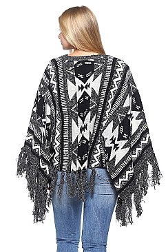 Fashionable Geometric Knitted Fringe Poncho FM-PC038