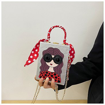 3D Lady Face Box Shaped Handbag With Scarf