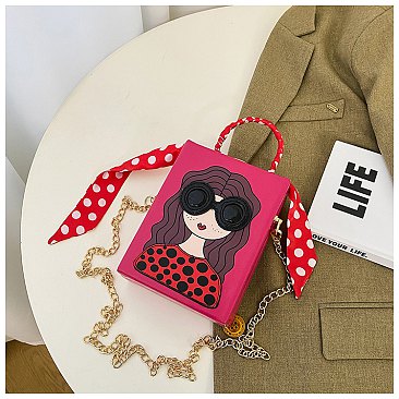 3D Lady Face Box Shaped Handbag With Scarf