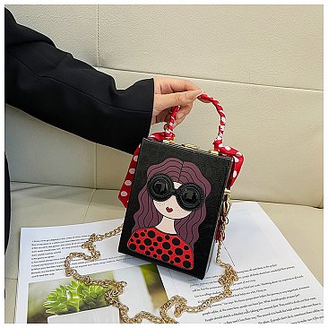 3D Lady Face Box Shaped Handbag With Scarf