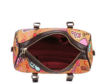 Graffiti HEART -LOVE Print 3-Pieces Set Boston Satchel - 3 IN ONE