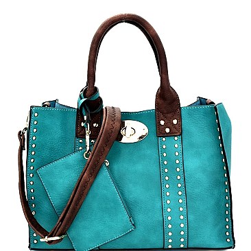 Stylish Turn-Lock Studded 3 in 1 Tote Bag 60345B-MH