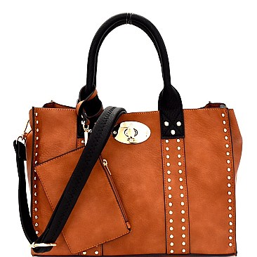 Stylish Turn-Lock Studded 3 in 1 Tote Bag 60345B-MH