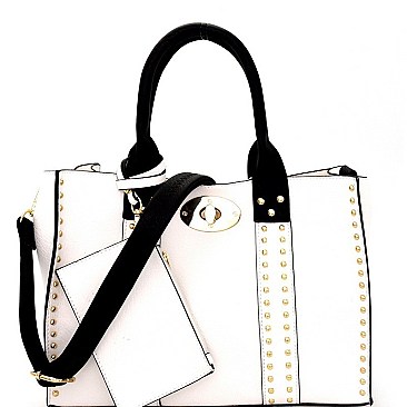 Studded 3 in 1 Turn-Lock Tote Bag