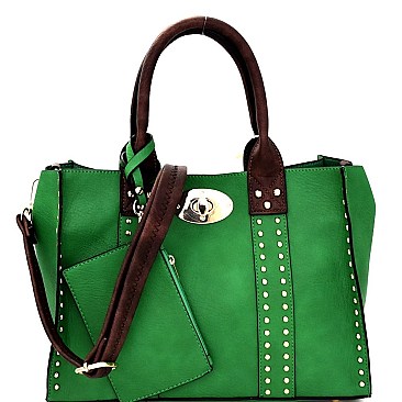 Stylish Turn-Lock Studded 3 in 1 Tote Bag 60345B-MH