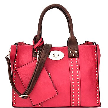 Stylish Turn-Lock Studded 3 in 1 Tote Bag 60345B-MH