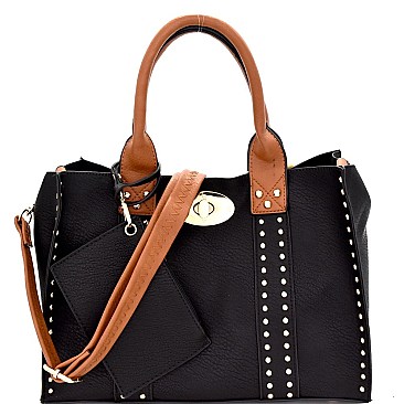 Stylish Turn-Lock Studded 3 in 1 Tote Bag 60345B-MH