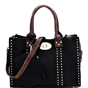 Studded 3 in 1 Turn-Lock Tote Bag