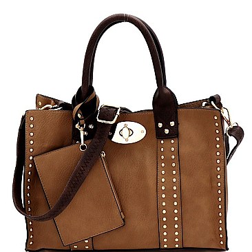 Studded 3 in 1 Turn-Lock Tote Bag