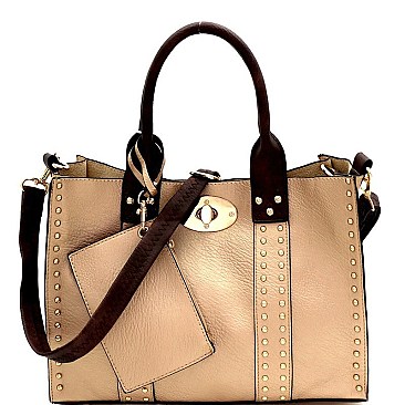 Studded 3 in 1 Turn-Lock Tote Bag