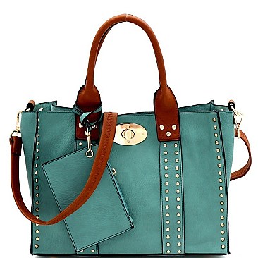 Studded 3 in 1 Turn-Lock Tote Bag