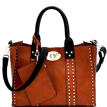 Studded 3 in 1 Turn-Lock Tote Bag