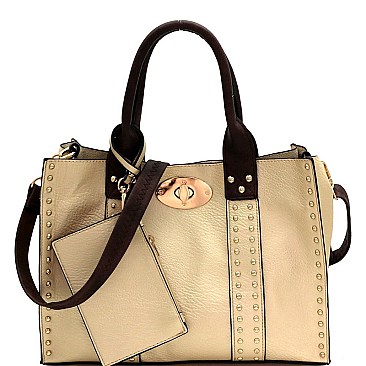 Studded 3 in 1 Turn-Lock Tote Bag