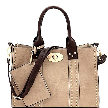 Stylish Turn-Lock Studded 3 in 1 Tote Bag 60345B-MH