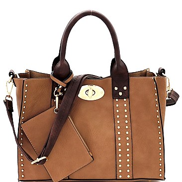 Stylish Turn-Lock Studded 3 in 1 Tote Bag 60345B-MH