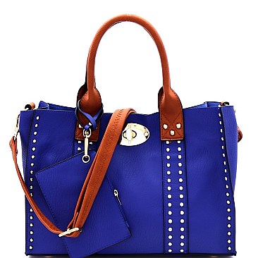 Stylish Turn-Lock Studded 3 in 1 Tote Bag 60345B-MH