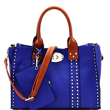 Studded 3 in 1 Turn-Lock Tote Bag