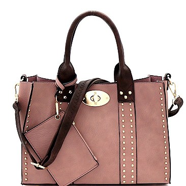 Studded 3 in 1 Turn-Lock Tote Bag