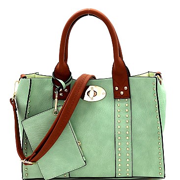 Stylish Turn-Lock Studded 3 in 1 Tote Bag 60345B-MH