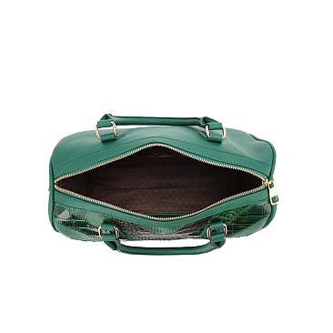 2-IN-1 Crocodile Shiny Patchwork Boston Bag with walle