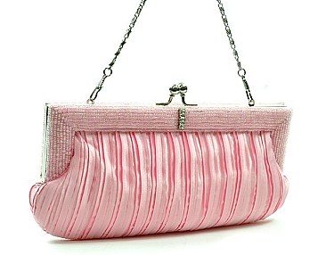 Pleated Bead Rhinestone Clutch