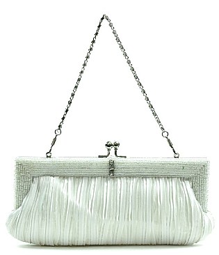 Pleated Bead Rhinestone Clutch