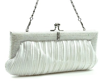 Pleated Bead Rhinestone Clutch