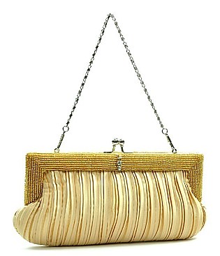 Pleated Bead Rhinestone Clutch