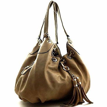 Drawstring Tasseled Hobo Bag