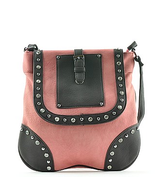 LARGE QUALITY LEATHER LIKE RHINESTONE MESSENGER