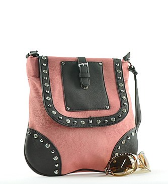 LARGE QUALITY LEATHER LIKE RHINESTONE MESSENGER