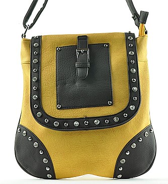 LARGE QUALITY LEATHER LIKE RHINESTONE MESSENGER