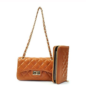 Quilted Turn-Lock Small Shoulder Bag With Wallet