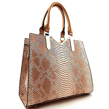 Hardware Accent Snake Print Fancy Tote Bag