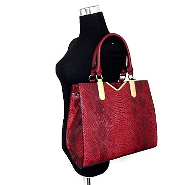 Hardware Accent Snake Print Fancy Tote Bag