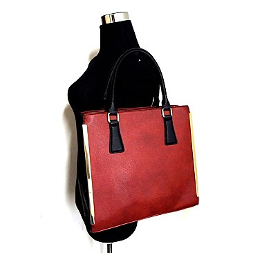 METAL ACCENTED Two-Tone Satchel &Tote