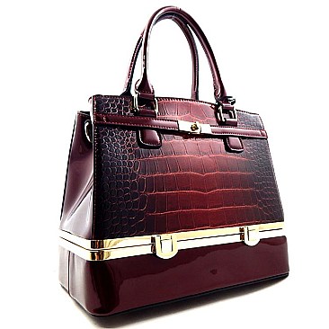 Alligator Pattern Embossed Bottom Compartment Boutique Satchel