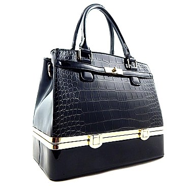 Alligator Pattern Embossed Bottom Compartment Boutique Satchel