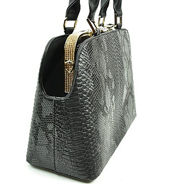 BOUTIQUE QUALITY SNAKE PRINT JEWEL TOP SATCHEL