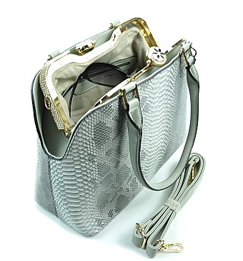 BOUTIQUE QUALITY SNAKE PRINT JEWEL TOP SATCHEL