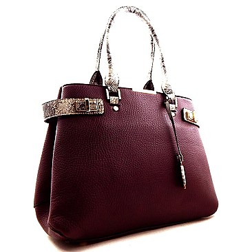 Snake Print Belt Accent Expandable Tote