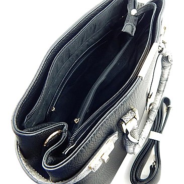 Snake Print Belt Accent Expandable Tote