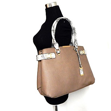 Snake Print Belt Accent Expandable Tote