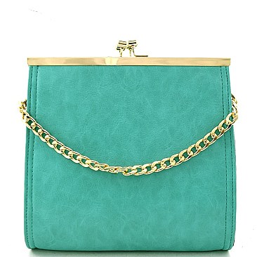 62119-LP  Chain Accent Double Kiss-lock Compartment Cross Body