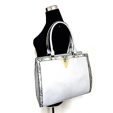 V-shape Hardware Accent With Snake Trim Tote