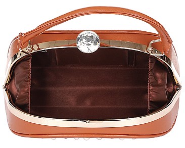 Jewel-Top Metal Frame Pearl Design Satchel