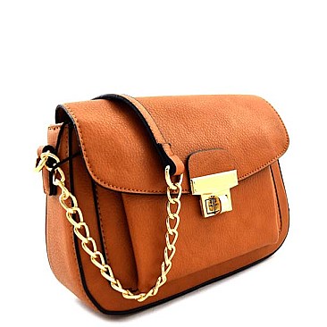 Turn-lock Flap Elaborate Chain Style Messenger Bag
